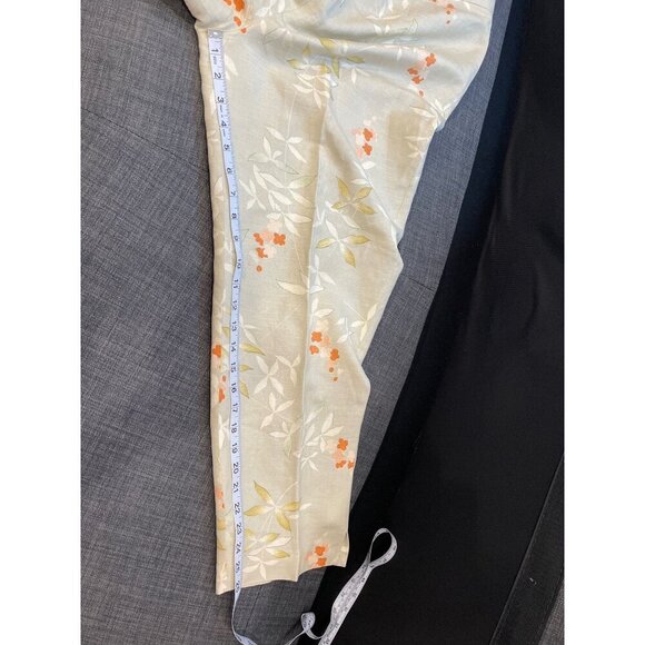 Jillian Jones Tan Linen Blend Lined Flat Front Floral Cropped Pants Sz 12 - Picture 9 of 9